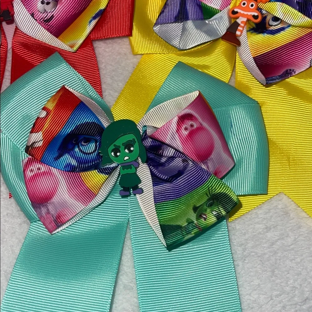 Inside Out Colorful Cartoon Character Hair Bows set of 6 new